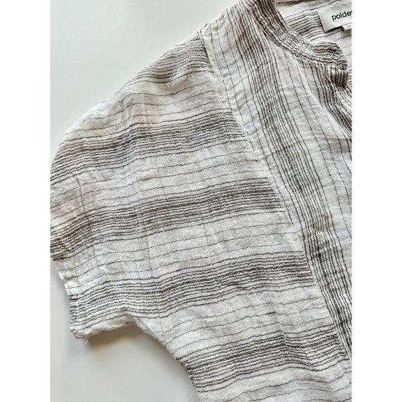 POLDER Spencer White Black Striped Linen Gauze Mandarin Collar Blouse, Size 42 - Picture 9 of 13